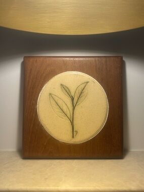 Vintage Teak & Ceramic Botanical Wall Plaque The Wooden Forge Cranbrook BC MCM